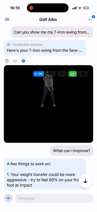 The Golf Aibo iPhone app replaying a swing with coaching notes